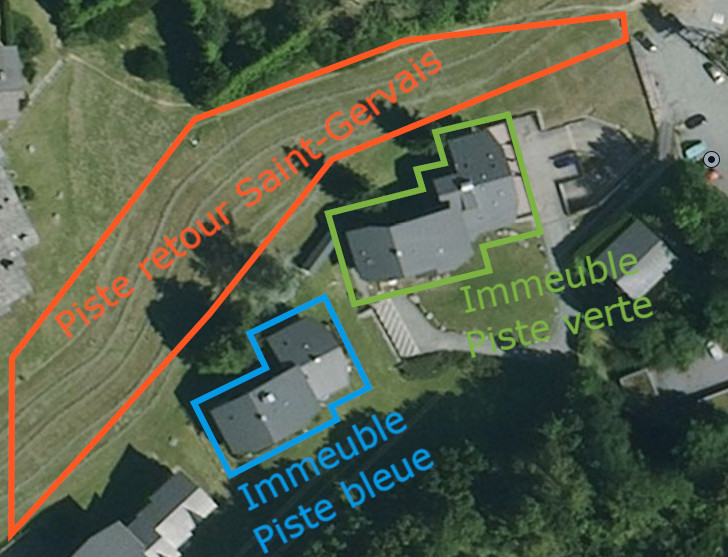 Vue aérienne de la copropriété avec délimitation des deux immeubles